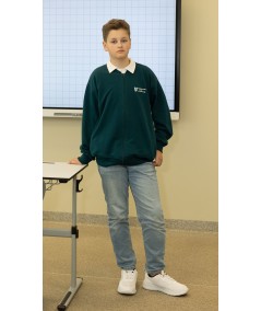 Užsegamas, turkio spalvos mokyklinis džemperis vyresniems