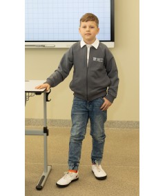 Užsegamas, pilkas mokyklinis džemperis
